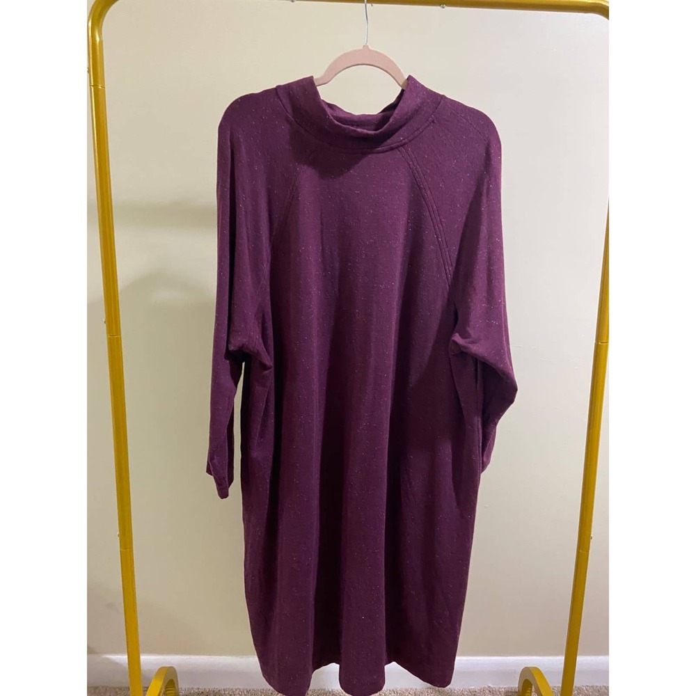 Pure Jill Tranquility Fleece Mock Neck Dress‎ Purple Speckled Pockets 2X XLG